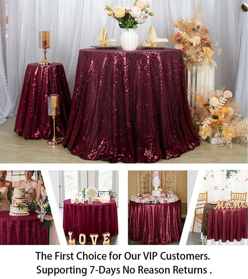 ShiDianYi Tablecloths 120-Inch Round Burgundy Table Cloth Wine Red Sequin Tablecloth-1211 - Image 5